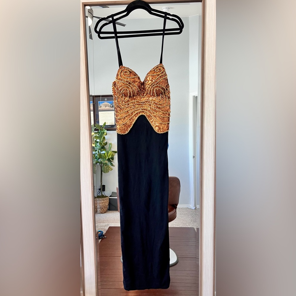 Glamorous Black and Gold Maxi Dress